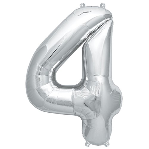 ballonfritz® Ballon Zahl 4 in Silber - XXL 40"/102cm - Folienballons für Luft oder Helium als Geburtstag, Jubiläum, Hochzeit oder Abschluss Geschenk, Party Dekoration oder Überraschung von ballonfritz