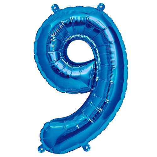 ballonfritz® Ballon Zahl 9 in Blau - XXL 40"/102cm - Folienballons für Luft oder Helium als Geburtstag, Jubiläum, Hochzeit oder Abschluss Geschenk, Party Dekoration oder Überraschung von ballonfritz