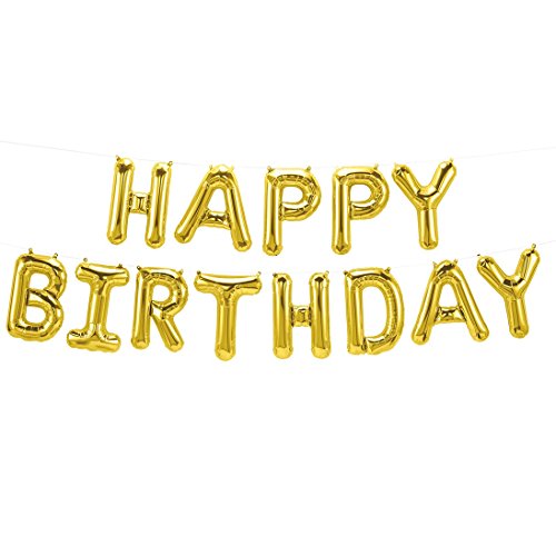 ballonfritz® Luftballon Happy Birthday -Schriftzug in Gold - XXL Folienballon als Geburtstags Deko, Begrüßung, Party Geschenk oder Fotorequisite von ballonfritz