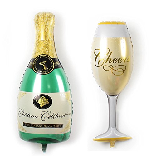 ballonfritz® Luftballon-Set Champagner Sekt Flasche und Glas - XXL Folienballon als Hochzeit Deko, Begrüßung, Party Geschenk, Fotorequisite oder Sektempfang-Überraschung von ballonfritz