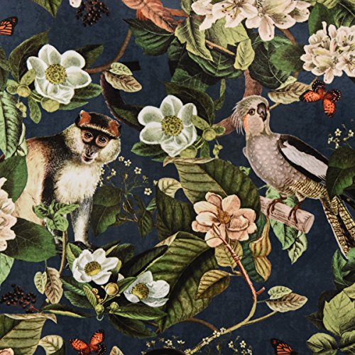 Samtstoff Dekostoff Italian Velvet Affe Vogel blau Samtstoff Dekostoff Italian Velvet Affe Vogel blau von B&B