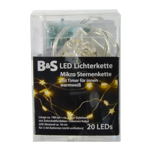 B & S LED Batterie Mikro Sternen Lichterkette mit 20 LEDs warmweiß Innenbereich B & S LED Batterie Mikro Sternen Lichterkette mit 20 LEDs warmweiß Innenbereich von B & S