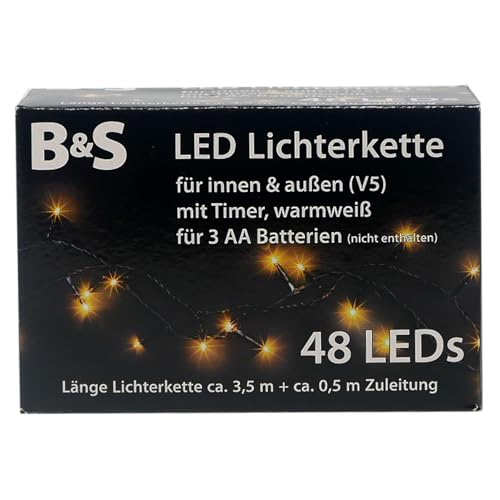 LED Lichterkette 48 LEDs warmweiß Batteriebetrieb - 8 Std Timer Innen & Außen LED Lichterkette 48 LEDs warmweiß Batteriebetrieb - 8 Std Timer Innen & Außen von B & S