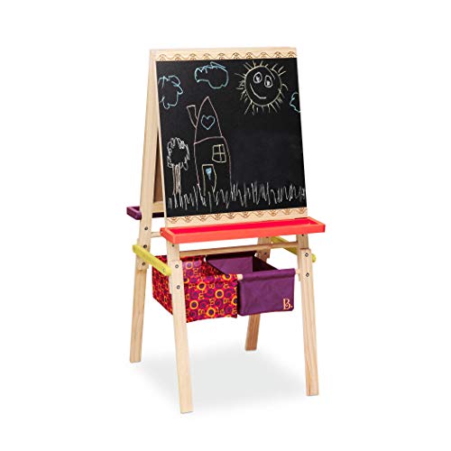 B. toys Tafel Kinder, Maltafel mit Kreidetafel, Whiteboard, Papierhalterungen, Ablagen und 2 Behälter für Zubehör – Staffelei Holz Spielzeug ab 3 Jahre von B.