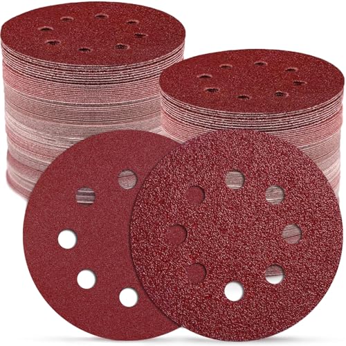 B1PRT 110 Stück Schleifpapier 125mm Klett, Schleifscheiben Klett 125mm 8 Loch Rund (18x P40/60/80/100/120,10x P180/240 Körnung), Schleifblätter für Exzenterschleifer (Abriebfest, Gibt Keine Körner ab) von B1PRT