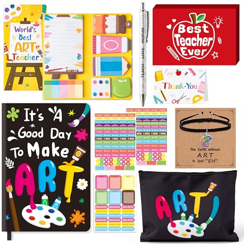 B1ykin Dankeschön-Geschenke für Lehrer, 6-teiliges Wertschätzungs-Set mit Schreibwaren, Armband, Make-up-Tasche für den Schulanfang, Bürobedarf, Geschenk (Kunstlehrer) von B1ykin
