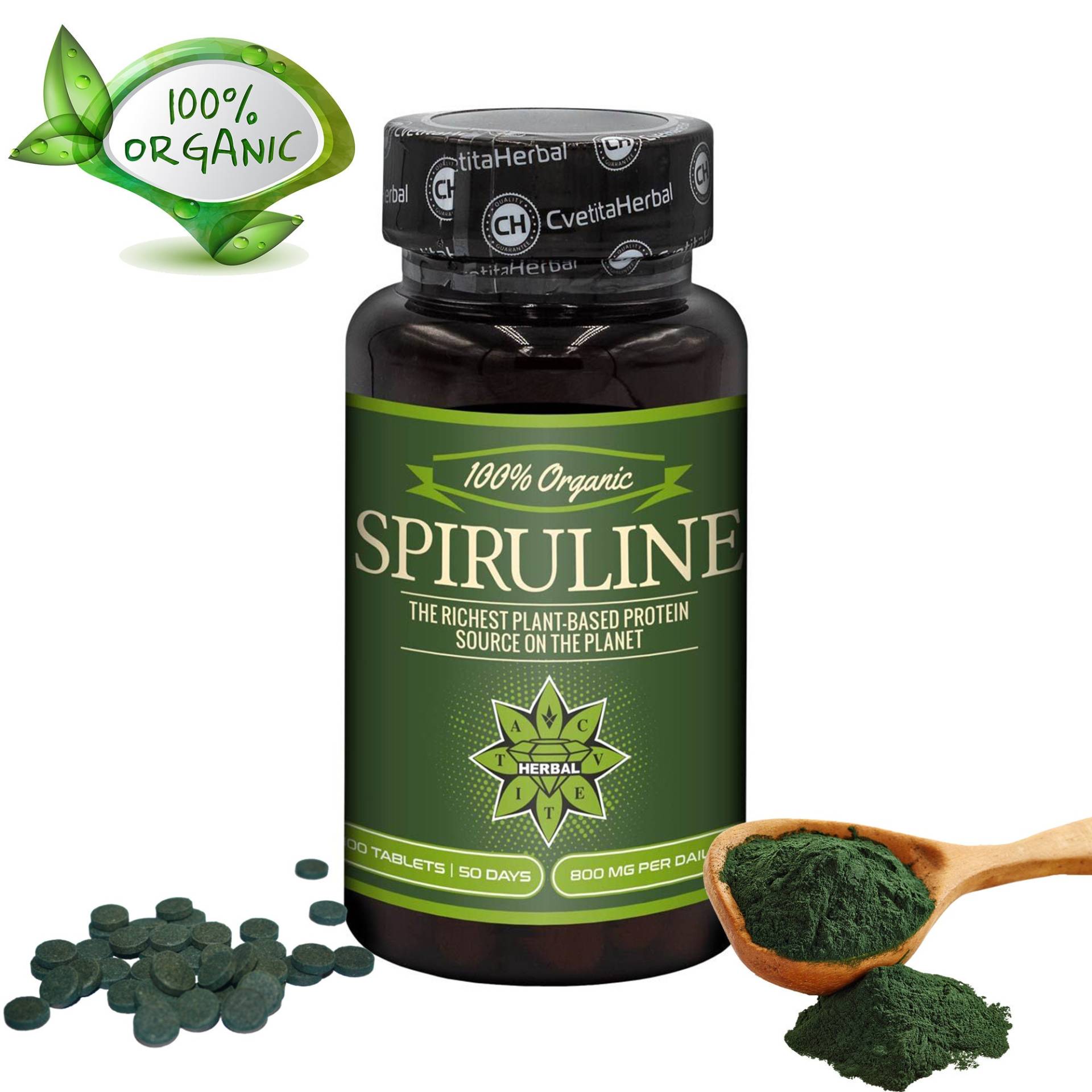 Bio Spirulina Tabletten, Spiruline, Grüne Spirulina, Grünes Superfood, Protein High in Proteinen, Antioxidantien, Vitamine, Aminosäure Immunsystem von B2Btrade