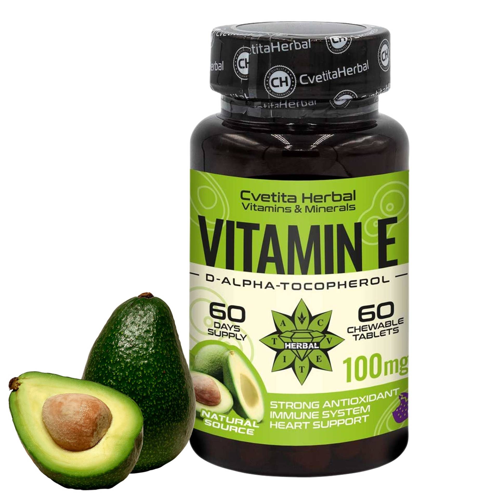 Vitamin E Mit Wildblaubeere, Natürliches Antioxidans, D-Alpha-Tocopherol, Tocopherolen, Gesunde Haut & Haare, Immunsystem 60 Tabletten Kaubar von B2Btrade