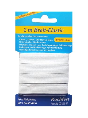 B2Q Gummilitze Gummiband Breit-Elastic 2m 13mm weiß (1007) von B2Q