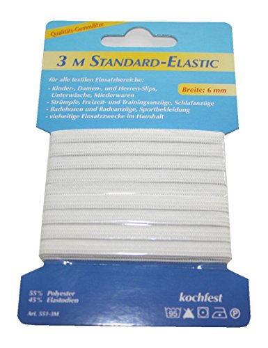 Gummilitze Gummiband Elastic-Standard 3m 6mm weiß (1003) von B2Q