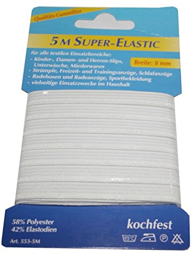 Gummilitze Gummiband Elastic-Super 5m 8mm weiß (3005) von B2Q