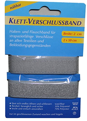 Klettband Klettverschluss 2x50cm 2cm silbergrau (1006) von B2Q