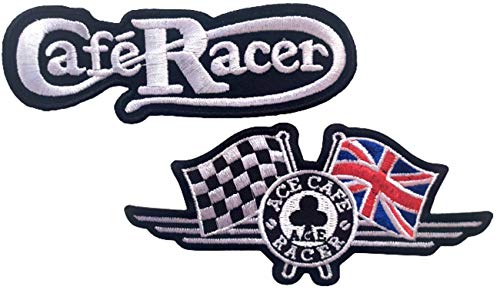 Bügel Aufnäher Patches Applikation Sticker-ei Set groß Vintage Brit Bike-r Motorrad Cafe Racer zum aufbügeln/annähen von B2SEE LTD