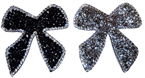 - Strass Schleifen - Glitzer Aufnäher Bügelbilder Applikation Kleidung Set silber/schwarz 2 Stk von B2SEE LTD