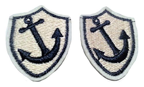 Aufnäher Iron on Patches für Jacken Jeans Kleidung Aufbügler Wappen Applikation Stickerei Set Marine Maritim Anker blau beige je 5 cm 2 Stueck von B2SEE