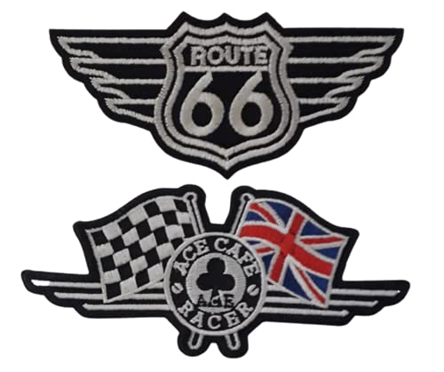 Aufnäher Patch Applikation Vintage Motorrad Route 66 Set zum bügeln - nähen Aufnäher Patch Applikation Vintage Motorrad Route 66 Set zum bügeln - nähen von B2SEE