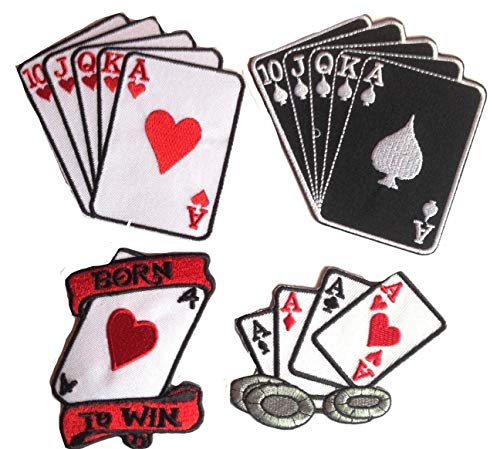 Aufnäher Patch Bügelbild Aufbügler Applikation bestickt Sticker-ei Set groß Biker Motorrad born to win Poker Karten Casino Club Set Nr 13 von B2SEE