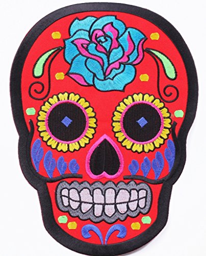 B2SEE Aufnäher Aufbügler Gross Mexican Skull Totankopf 26 x 18 cm rot Multi Farben von B2SEE