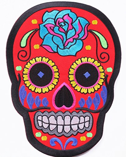 Aufnäher Aufbügler GROSS Mexican Skull Totenkopf 26 x 18 cm rot multi Farben Aufnäher Aufbügler GROSS Mexican Skull Totenkopf 26 x 18 cm rot multi Farben von B2SEE