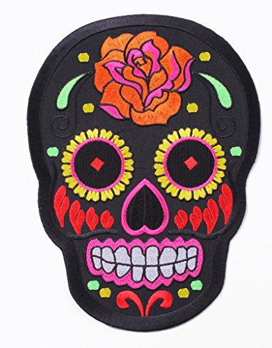 B2SEE Aufnäher Aufbügler Gross Mexican Skull Totankopf 26 x 18 cm schwarz Multi Farben von B2SEE