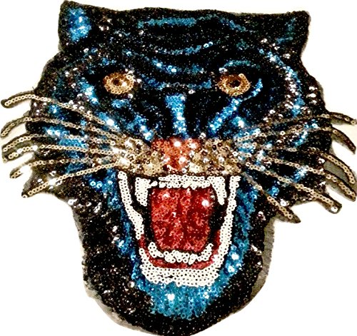 B2SEE Pailletten Strass Glitzer Tiger Aufnäher Patches groß Tiger für Jacken Aufbügler zum aufnähen aufbügeln Sehr hochwertiger Glitzer Tiger 23 x 23cm Farbvarianten “ (blau) von B2SEE