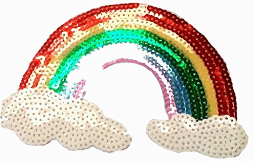 B2SEE Strass Glitzer Aufnäher Aufbügler Bügelbilder groß Iron on Patches Applikation mit Pailletten für Frauen Kinder Kleider zum aufbügeln Gltzer Regenbogen 23 cm Gross von B2SEE