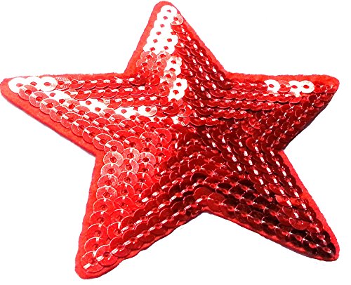 Strass Glitzer Sterne Aufnäher Aufbügler Bügelbilder Sticker Iron on Patches Applikation mit Pailletten für Textilien Kleider Frauen zum aufbügeln " Roter Stern 8,8 cm " von B2SEE