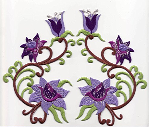 Bügel Iron on Aufnäher Patches Flicken Sticker Aufbügler Bügelbilder Applikation Kleidung Stoff Textilien Blumen zum aufbügeln 2 er Set dunkellila/helllila 14 x 8 cm je Blume von B2SEE