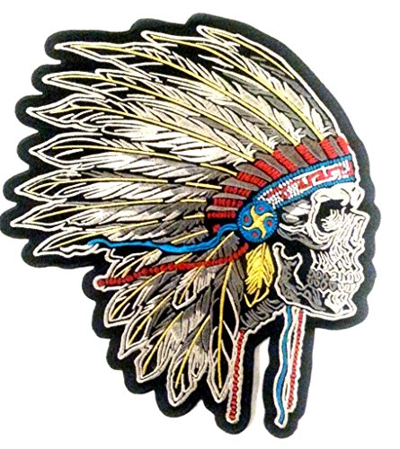 Bügel Iron on Indianer Skull Patch-Aufnäher-Applikation-Patches-Sticker-ei groß Jeans-Jacke-n Indianer Skull Totenkopf 24 x23 cm von B2SEE