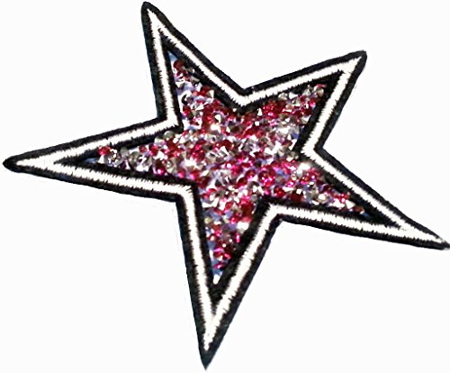 Bügel Iron on Strass Sterne Aufnäher Patches für Jacken Cap Hosen Jeans Kleidung Stoff Kleider Bügelbilder Sticker Applikation Sterne Aufbügler zum aufbügeln " Strass - Stern pink 10 cm " von B2SEE