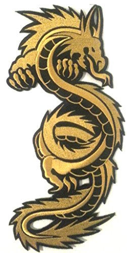 Drachen Aufnäher Patch groß für Jacken Kleidung Jeans Bügelbilder Stoff Kleider Bügel Flicken zum aufbügeln „ Drachen schwarz gold 28 x 12 cm " von B2SEE