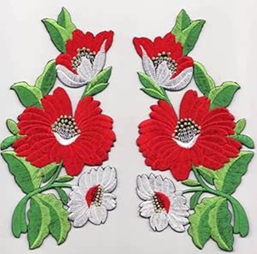Iron on Bügel Aufnäher Patches Flicken Sticker Aufbügler Bügelbilder Applikation Kleidung Stoff Textilien Blumen zum aufbügeln 2 er Set rotorange/Weiss 14 x 8 cm je Blume Iron on Bügel Aufnäher Patches Flicken Sticker Aufbügler Bügelbilder Applikation Kleidung Stoff Textilien Blumen zum aufbügeln 2 er Set rotorange/Weiss 14 x 8 cm je Blume von B2SEE