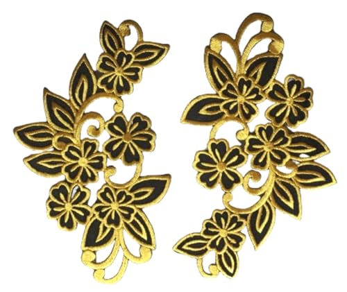 Iron on Bügel Blumen Aufnäher Aufbügler Patches Flicken Sticker Bügelbilder Applikation groß Set Kleidung Blume 15 cm 2 STK schwarz Silber je 18 x 9 cm (schwarz gold) von B2SEE