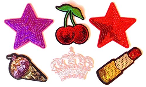 Pailletten Glitzer Bügel Iron on Aufnäher Patches Bügelbild Aufbügler Set 6 teilig von B2SEE
