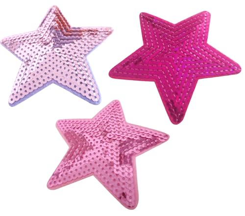 Pailletten Glitzer Sterne Aufnäher zum Aufbügeln, Hellrosa, Dunkelrosa, Fuchsia, 3 Stück, je 9 cm Pailletten Glitzer Sterne Aufnäher zum Aufbügeln, Hellrosa, Dunkelrosa, Fuchsia, 3 Stück, je 9 cm von B2SEE