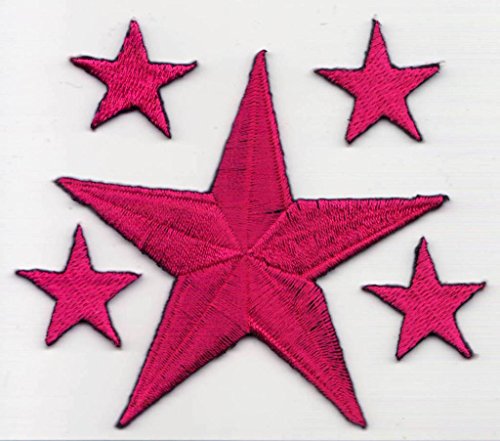Stern Aufnäher Aufbügler Flicken Bügelbilder Iron on Patches Applikation für Kleider Frauen Stoff Kleidung Sterne zum aufbügeln " Pink Sterne 1 x gross 7 cm + 4 x klein a 2,2 cm" von B2SEE