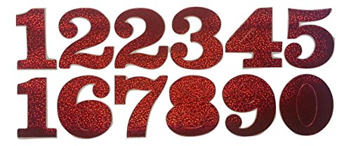 Sticker Zahlen Glitzer Aufkleber groß Glitzer-Klebe-Zahlen selbstklebend groß Sticker Zahlen zum auf-kleben (rot) von B2SEE