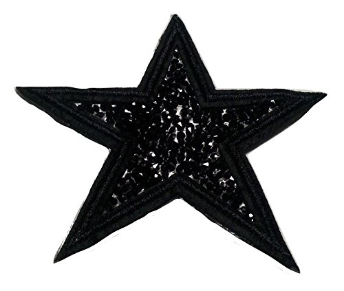 Strass Aufnäher Bügelbild Iron on Patches Applikation Strass Stern Schwarz 10 cm von B2SEE