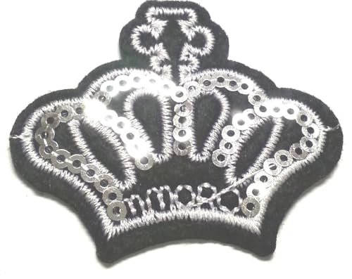 Strass Glitzer Aufnäher Aufbügler Bügelbilder Iron on Patches Applikation mit Pailletten für Kleider Frauen zum aufbügeln " Krone silber 5 x 4,5 cm " Strass Glitzer Aufnäher Aufbügler Bügelbilder Iron on Patches Applikation mit Pailletten für Kleider Frauen zum aufbügeln " Krone silber 5 x 4,5 cm " von B2SEE