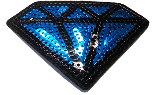 Strass Glitzer Aufnäher Patches Applikationen mit Strass Pailletten Glitzer zum aufbügeln " Diamant blau 9,5 cm " von B2SEE