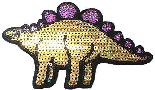 Strass Glitzer Dinosaurier Aufnäher groß Patches Applikation Aufnäher mit Pailletten Glitzer für Frauen Kleider zum aufbügeln " Gltzer DINO 16 x 10 cm gross " von B2SEE