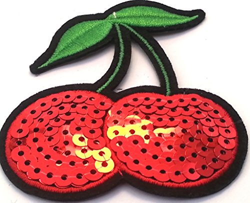 Strass Glitzer Kirschen Aufnäher Aufbügler Bügelbilder Iron on Patches Applikation mit Pailletten Glitzer für Kleider Frauen zum aufbügeln " Gltzer Cherry 7,5 x 6,5 cm " Strass Glitzer Kirschen Aufnäher Aufbügler Bügelbilder Iron on Patches Applikation mit Pailletten Glitzer für Kleider Frauen zum aufbügeln " Gltzer Cherry 7,5 x 6,5 cm " von B2SEE