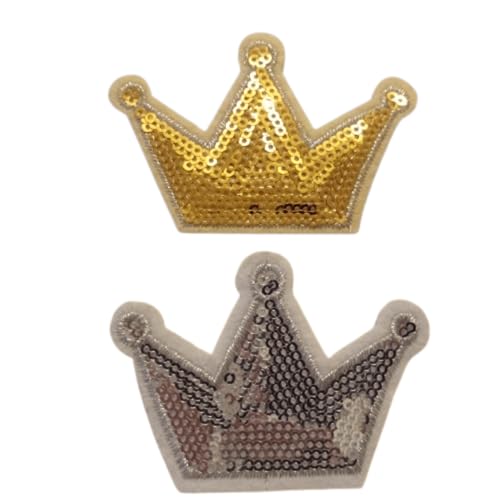 Strass Glitzer Krone Aufnäher Aufbügler Bügelbilder Set Iron on Patches Applikation mit Pailletten Glitzer für Kleider Frauen zum aufbügeln" Krone gold und silber je 8 x 5 cm " von B2SEE