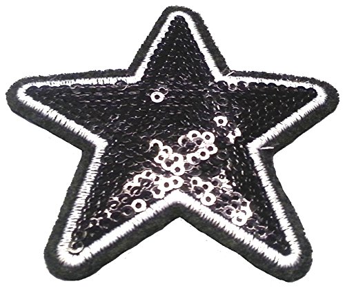 Strass Glitzer Sterne Aufnäher Aufbügler Bügelbilder Sticker Iron on Patches Applikation mit Pailletten für Textilien Kleider Frauen zum aufbügeln " schwarzer Stern 8 cm " von B2SEE