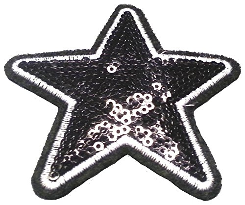 Strass Glitzer Sterne Aufnäher Aufbügler Bügelbilder Sticker Iron on Patches Applikation mit Pailletten für Textilien Kleider Frauen zum aufbügeln " schwarzer Stern 7,5 cm " von B2SEE