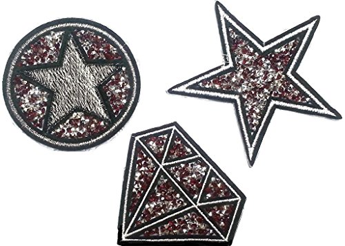 Strass Glitzer Sterne Aufnäher Patches Bügelbilder Applikation Set mit Strass zum aufbügeln 3 er Set blut rot Töne von B2SEE