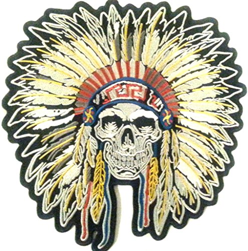 b2see Bügel Iron on Indianer Skull Patch-Aufnäher-Applikation-Patches-Sticker-Ei groß Jeans-Jacke-n Indianer Skull Totenkopf 24 x24 cm von B2SEE