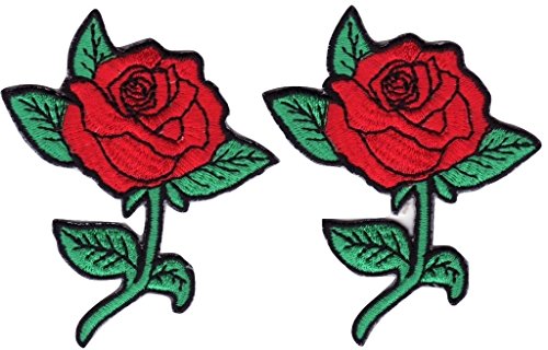 Aufnäher Patches für Kleidung Jacken Jeans Frauen Bügelbilder Flicken Stoff Patch Kleider Applikation Aufnäher zum aufbügeln 2 er Set 8 x 6 cm Rose von B2See