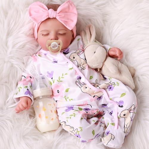 BABESIDE Reborn Puppe – 20 Zoll 50 cm Reborn-Baby Mädchen, Stoffkörper Realistische schlafende Babypuppe mit, Kleidung, Zubehör für Kinder ab 3 Jahren von BABESIDE