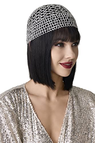 BABEYOND 1920er Perlenkappe, Kopfschmuck, Bauchtanzkappe, exotische Kleopatra-Kopfbedeckung für Gatsby-Motto-Party, silber, 1 Count (Pack of 1) von BABEYOND